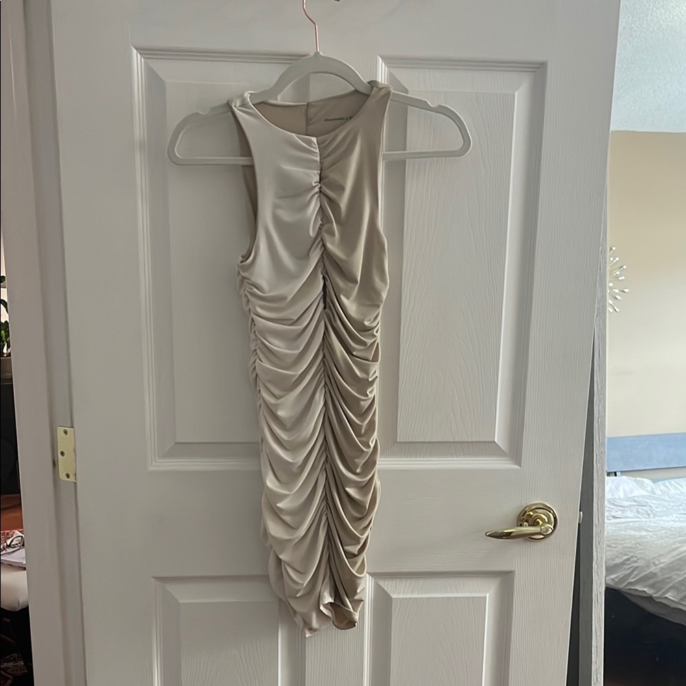 Elegant Beige Ruched Dress